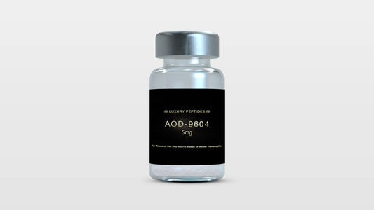 AOD-9604 lyophilized research peptide vial Luxury Peptides black label