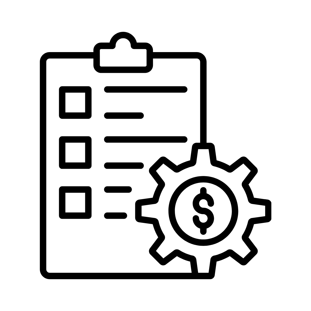 Clipboard and gear icon representing order processing and fulfillment workflow