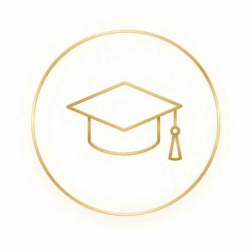 Gold line graduation cap icon representing deeper learning and Education Hub resources.